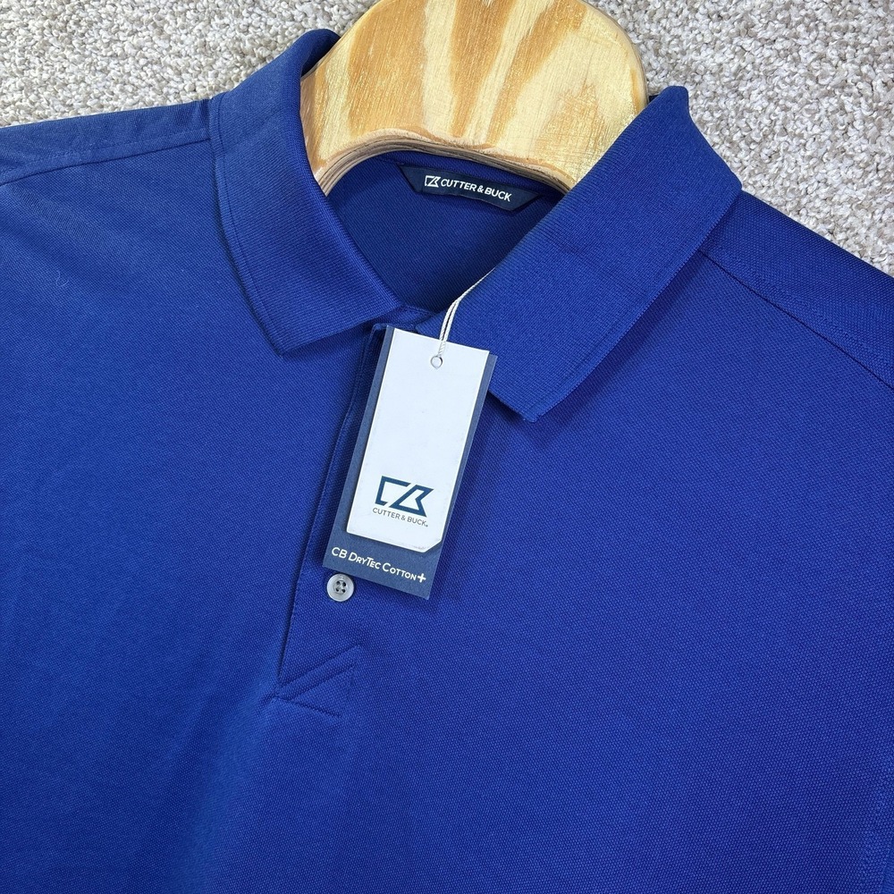 NWT Cutter & Buck Polo Shirt Mens XL Blue Beltone CB DryTec Cotton+ Performance‎
